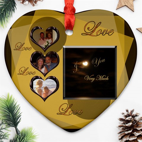Love Heart Gold 2 Side Heart Ornament By Ellan Front