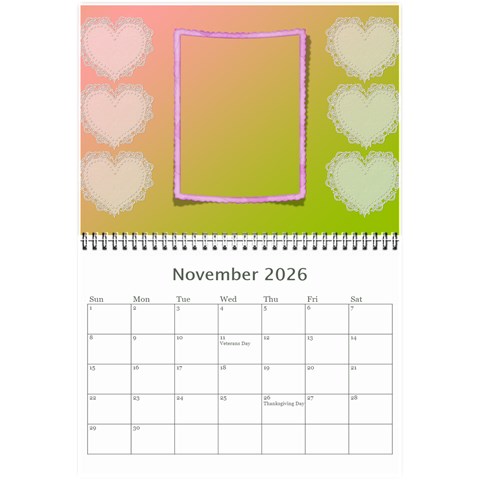 Subtle Hearts 2026  (any Year) Calendar 8 5x6 By Deborah Nov 2026