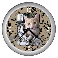 Crazy Cat Silver Clock - Wall Clock (Silver)