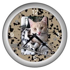 Crazy Cat Silver Clock - Wall Clock (Silver)