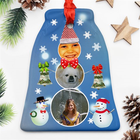 Snowman Frame Bell Ornament By Kim Blair Front