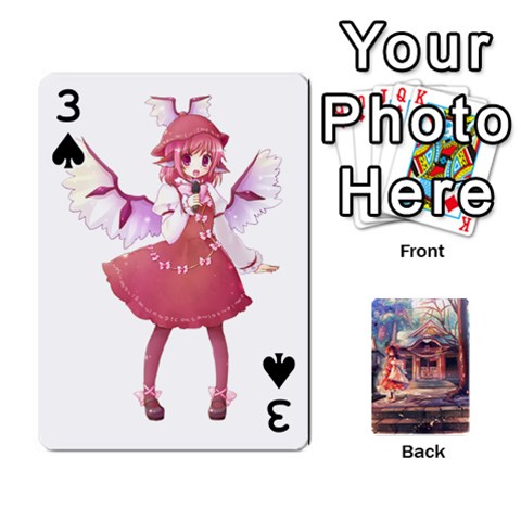 Touhou Playing Card Deck Reimu Back By K Kaze Front - Spade3
