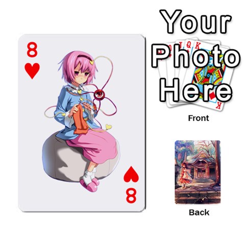 Touhou Playing Card Deck Reimu Back By K Kaze Front - Heart8