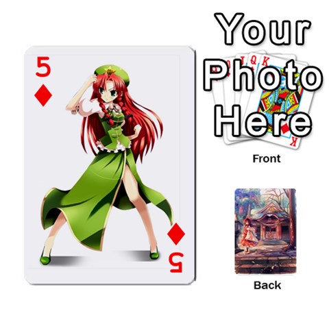 Touhou Playing Card Deck Reimu Back By K Kaze Front - Diamond5