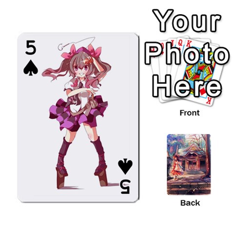 Touhou Playing Card Deck Reimu Back By K Kaze Front - Spade5