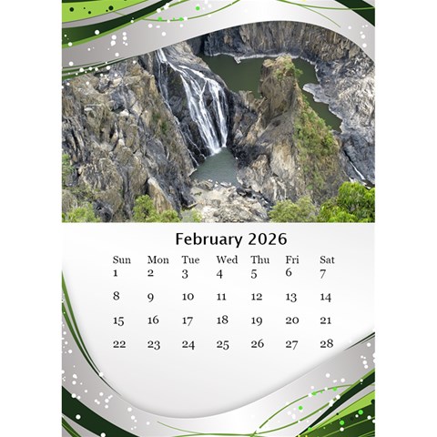 Green Wave Desktop Calendar 2026 (6x8 5) By Deborah Feb 2026