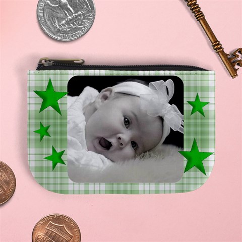 Mini Coin Purse Green Stars By Laurrie Front