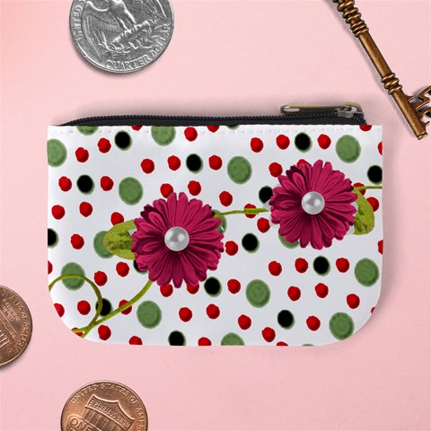 Mini Coin Purse Red Grn Dots By Laurrie Back