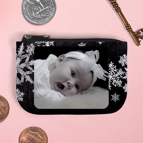 Mini Coin Purse Black Snowflakes By Laurrie Front