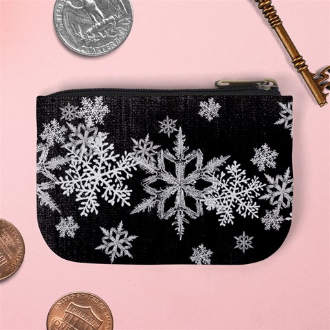 Mini Coin Purse Black Snowflakes By Laurrie Back
