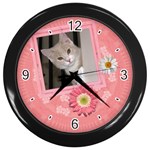Pretty Pink Floral Clock - Wall Clock (Black)