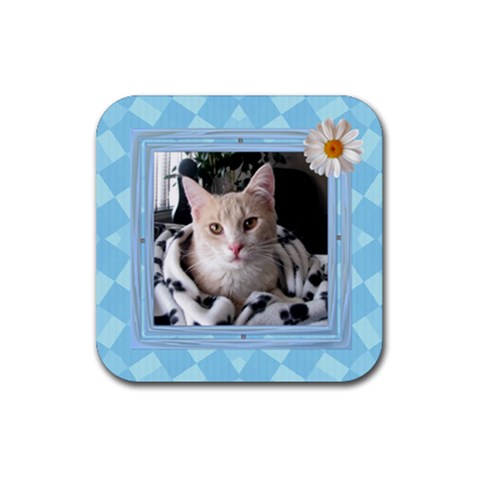 Pretty Blue Square Coaster By Lil Front
