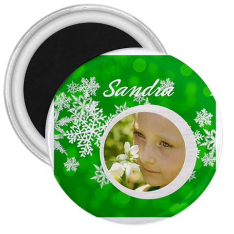3 magnet Round Green Snowflake By Laurrie Front