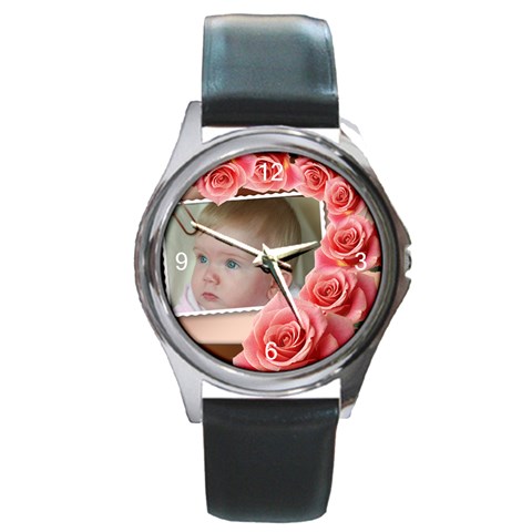 My Pink Rose Round Watch By Deborah Front