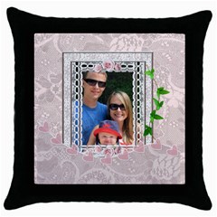 Pretty Pink Lace Throw Pillow Case - Throw Pillow Case (Black)