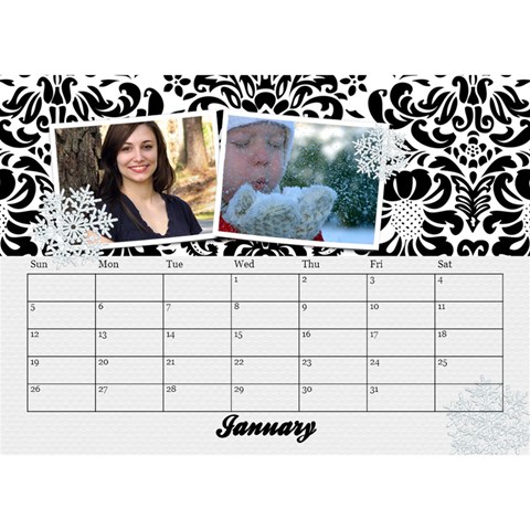 Black & White With Flowers, Desktop Calendar 8 5x6 By Mikki Jan 2025