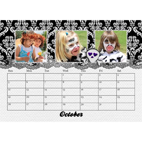 Black & White With Flowers, Desktop Calendar 8 5x6 By Mikki Oct 2025