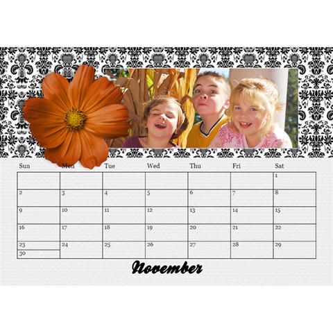 Black & White With Flowers, Desktop Calendar 8 5x6 By Mikki Nov 2025
