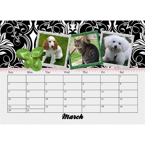 Black & White With Flowers, Desktop Calendar 8 5x6 By Mikki Mar 2025