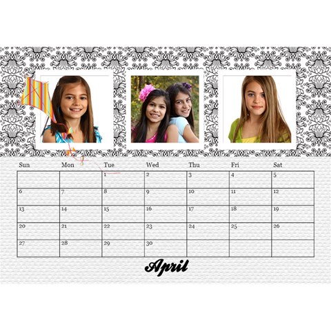 Black & White With Flowers, Desktop Calendar 8 5x6 By Mikki Apr 2025