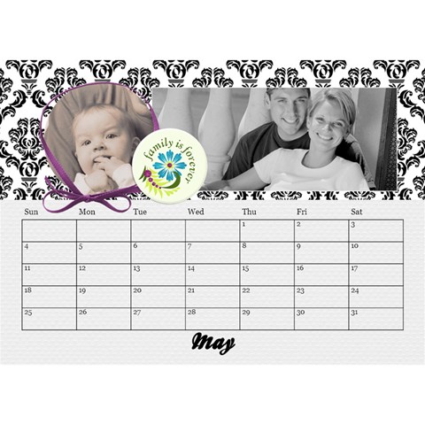 Black & White With Flowers, Desktop Calendar 8 5x6 By Mikki May 2025
