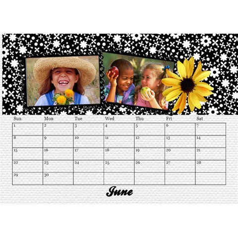 Black & White With Flowers, Desktop Calendar 8 5x6 By Mikki Jun 2025