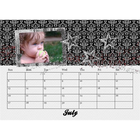 Black & White With Flowers, Desktop Calendar 8 5x6 By Mikki Jul 2025