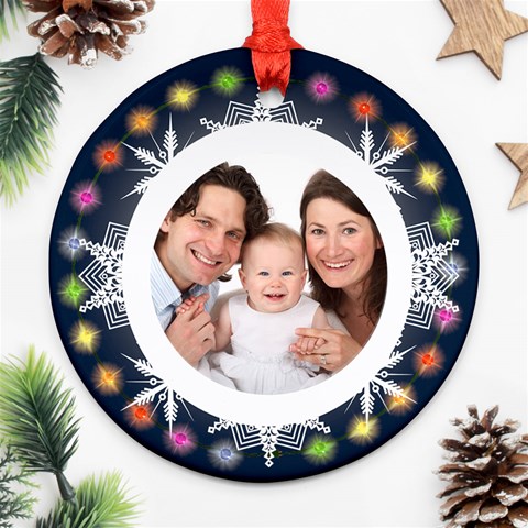 Snowflake Fairy Lights Round Double Sided Ornament By Catvinnat Front