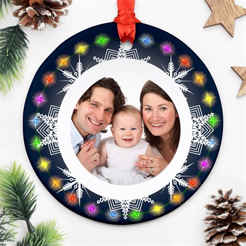 Snowflake Fairy Lights Round Double Sided Ornament By Catvinnat Back