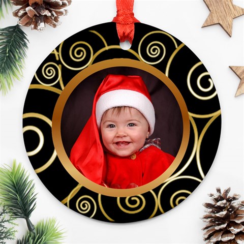 Black And Gold (2 Sided ) Round Ornament By Deborah Back