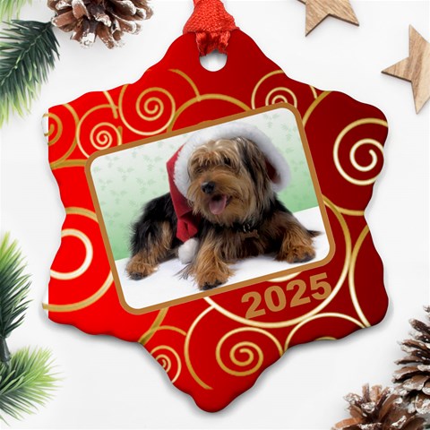 Red And Gold 2025 Snowflake (2 Sided) By Deborah Front