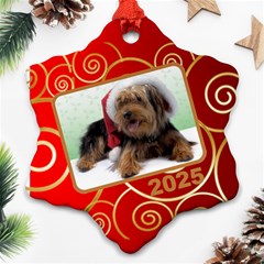 Red and gold 2025 Snowflake (2 sided) - Snowflake Ornament (Two Sides)