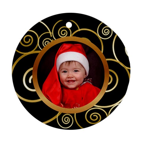 Black And Gold Round Ornament By Deborah Front