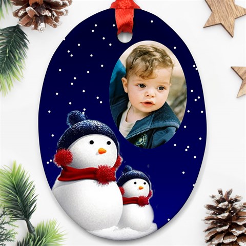 Snowmen Oval Ornament By Deborah Front