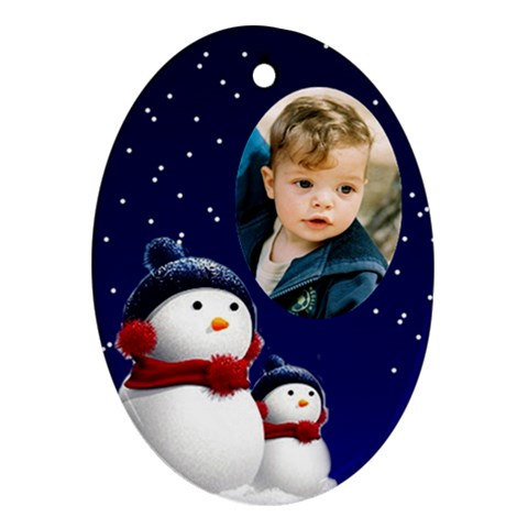 Snowmen Oval Ornament By Deborah Front