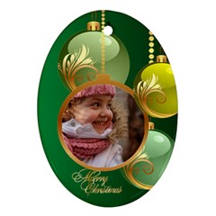 Green Christmas Oval Ornament 2 (2 sided) - Oval Ornament (Two Sides)