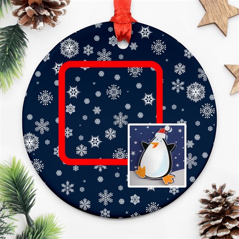 Santa Rudolf Penguin Round Double Sided Ornament By Catvinnat Back