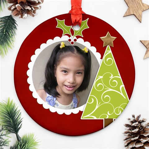 Round Ornament (two Sides) : Christmas Tree By Jennyl Back