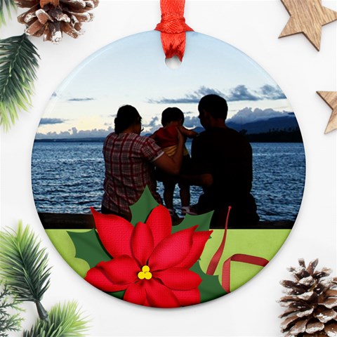 Round Ornament (two Sides) : Poinsettia By Jennyl Back