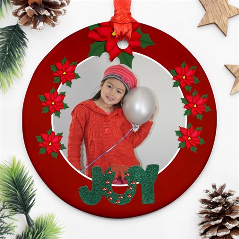 Round Ornament (two Sides) : Poinsettia3 By Jennyl Back