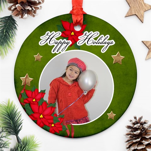 Round Ornament (two Sides) : Poinsettia4 By Jennyl Back