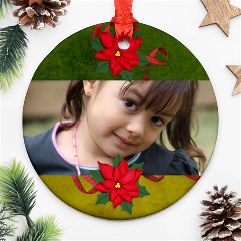Round Ornament (two Sides) : Poinsettia6 By Jennyl Back