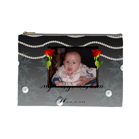Pearls And Roses Large Cosmetic Bag By Kim Blair Front