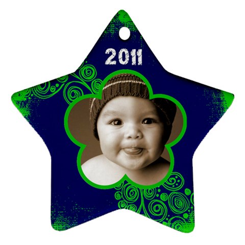 Scroll Upon A Star Lime And Cobalt 2011 Star Ornament By Catvinnat Front