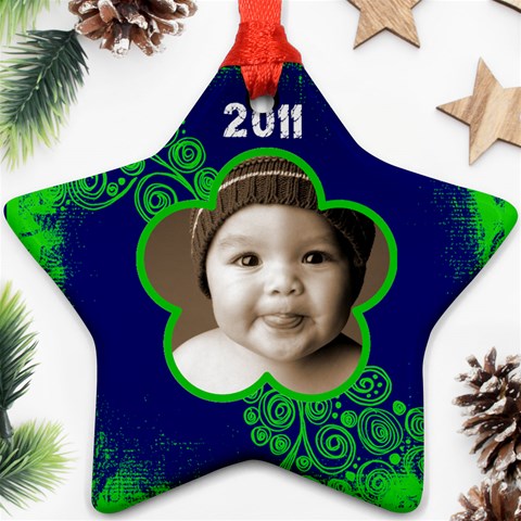 Scroll Upon A Star Lime And Cobalt 2011 Star Ornament By Catvinnat Front