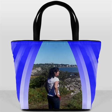 Varigated Blue Ribbon Bucket Bag By Kim Blair Back