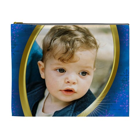 Blue And Gold Xl Cosmetic Bag By Deborah Front