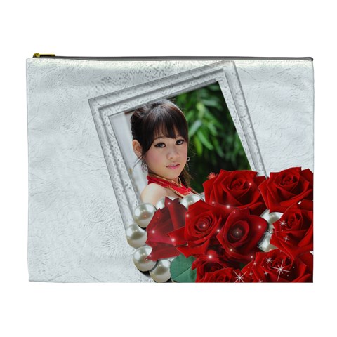 Framed With Roses (xl) Cosmetic Bag By Deborah Front