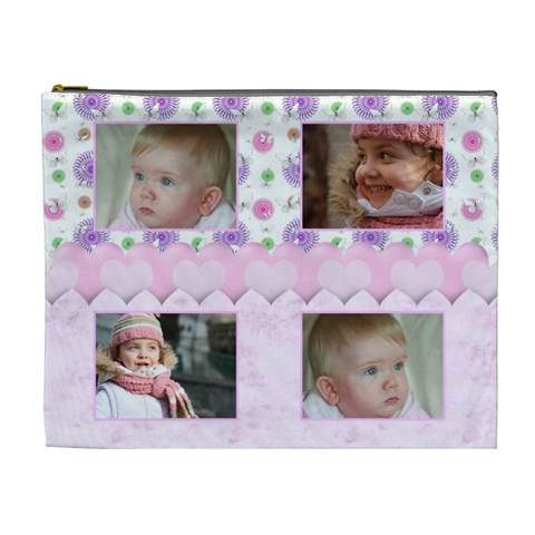 Pink Hearts (xl) Cosmetic Bag By Deborah Front