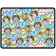 Blue and Yellow Hearts (XL) Blanket - One Side Fleece Blanket (Large)
